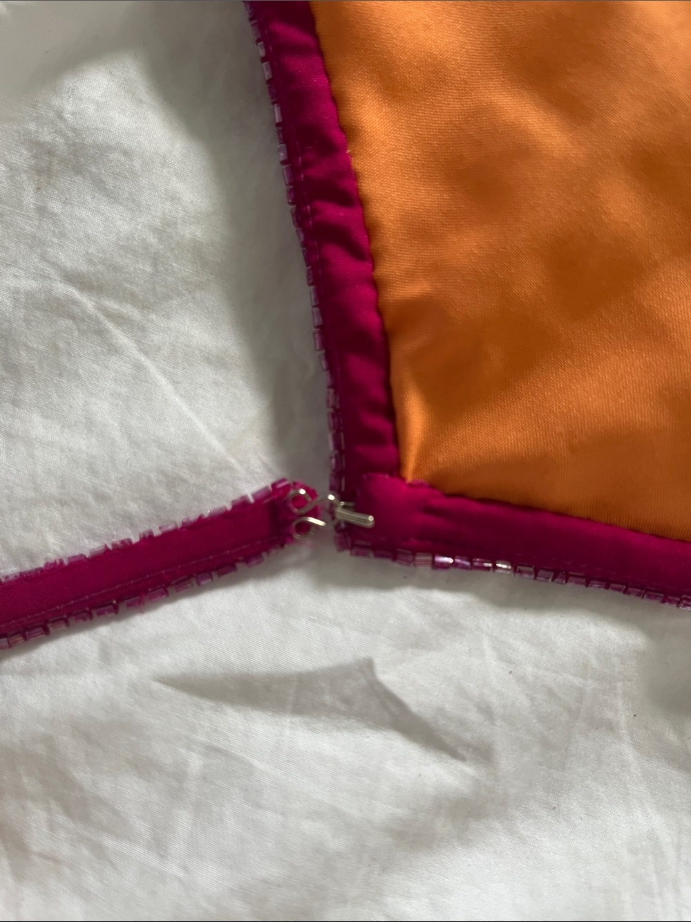Cache vintage Y2K silk magenta hot pink orange beaded maxi dress open back - Picture 12 of 16